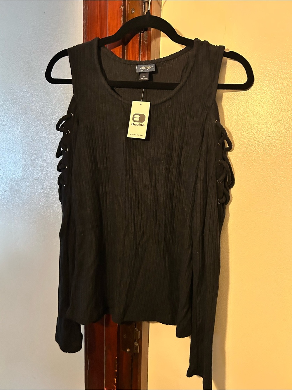 Sleeveless Black Lace-Up Women’s Top - Buckle NWT